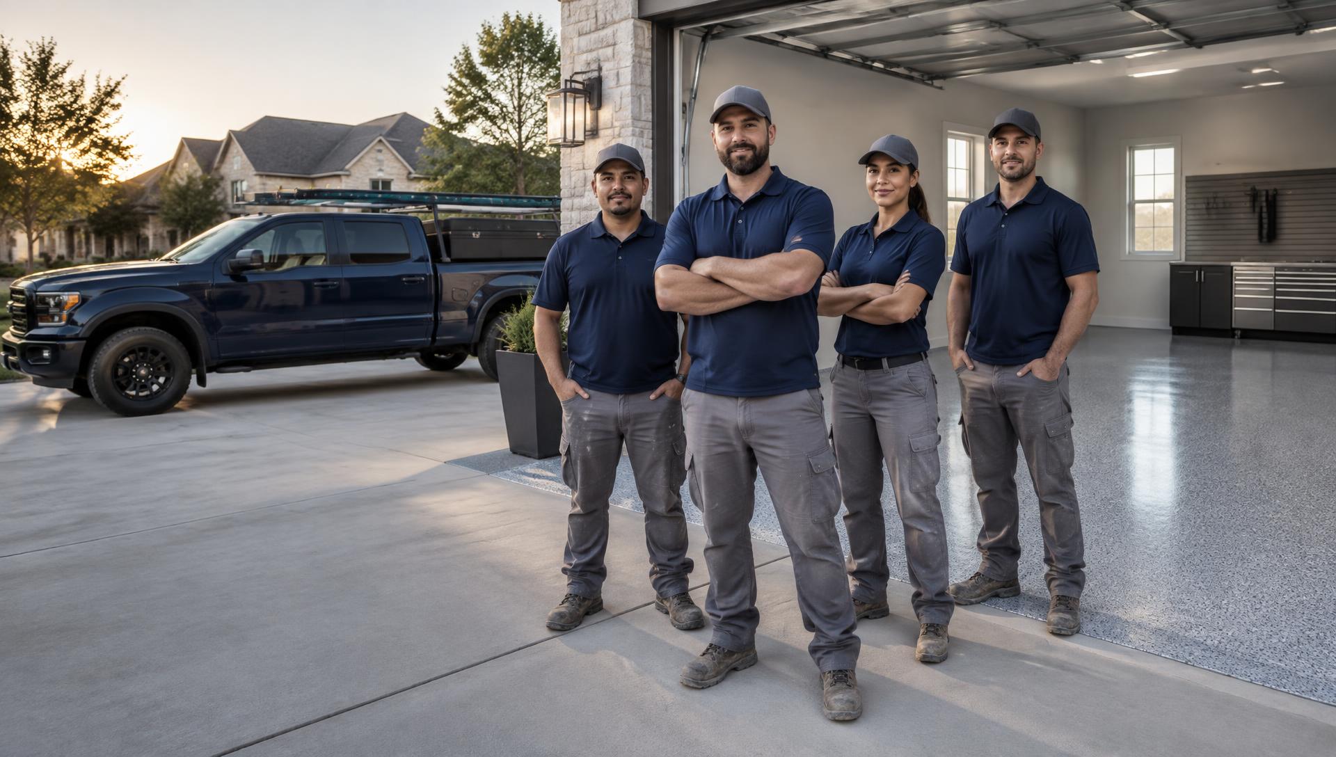 The DFW Classic Coatings installation crew on a completed garage floor